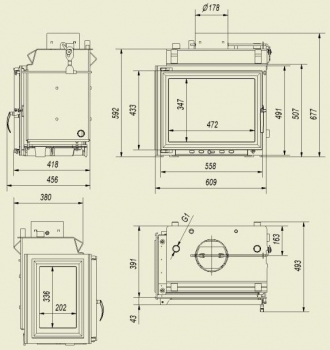Wasserf�hrender Kamineinsatz, Heizeinsatz 12 kW - Seitenglas links