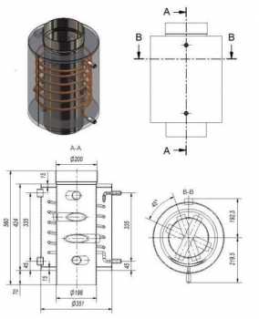 Sicherheits-Abgasw�rmetauscher, wasserf�hrend 560 x DN200 mm