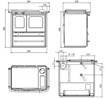 Wasserf�hrender K�chenofen Termosovrana DSA in Anthrazit od. Weiss