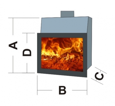Wasserf. Kamineinsatz, Heizeinsatz 14,8 kW mit Schamotte