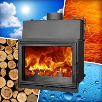 Wasserf. Kamineinsatz, Heizeinsatz 14,8 kW mit Schamotte