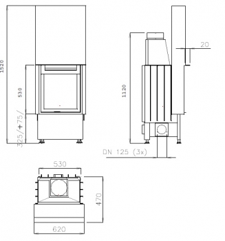 Kamineinsatz KOBOK VERTICAL 620 VD, Schiebet�r, T�rh�he 53 cm, 8 kW