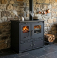 Preview: EEK A+ Küchenofen Holzherd ECO LUX INOX, Edelstahlbackfach, schwarz, rechte Version - 7,1 kW