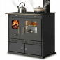 Preview: EEK A+ Küchenofen Holzherd ECO LUX INOX, Edelstahlbackfach, schwarz, rechte Version - 7,1 kW