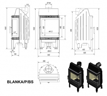 *EEK A - Kamineinsatz Kratki BLANKA/P/BS Seitenscheibe rechts - 8 kW