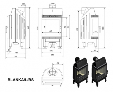 *EEK A - Eck-Kamineinsatz Kratki BLANKA/L/BS Seitenscheibe links - 8 kW