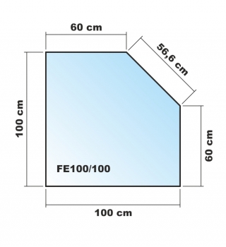 Fünfeck 100x100cm Glas schwarz - Funkenschutzplatte Kaminbodenplatte Glasplatte Ofenunterlage