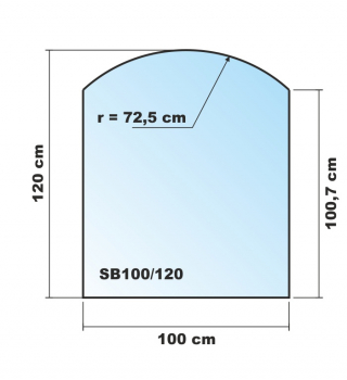 Segmentbogen 100x120cm Glas schwarz - Funkenschutzplatte Kaminbodenplatte Glasplatte Unterlage Kamin