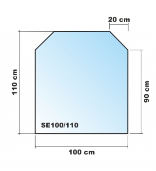 Sechseck 100x110cm Glas schwarz - Funkenschutzplatte Kaminbodenplatte Glasplatte Unterlage Ofen