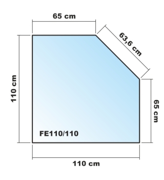 Fünfeck 110x110cm Glas schwarz - Funkenschutzplatte Kaminbodenplatte Glasplatte Ofenplatte Kamin