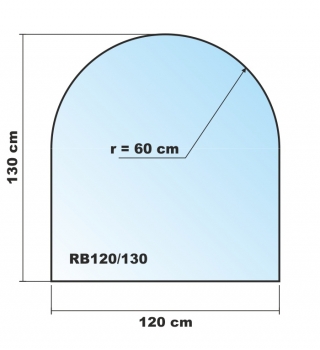 Rundbogen 120x130cm Glas schwarz - Funkenschutzplatte Kaminbodenplatte Glasplatte Kaminunterlage