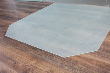 Sechseck *Frosty* 85x110cm - Funkenschutzplatte Milchglas Kaminbodenplatte Glasplatte