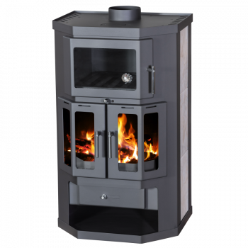 EEK A Kaminofen mit Backfach+Herdplatte Victoria Taro 2F, schwarz – 9,53 kW
