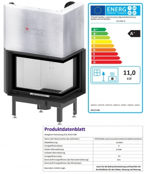 EEK A+ - Eck-Kamineinsatz HITZE Albero AL11RG.H DECO mit Schiebetür, Seitenglas rechts -11kW