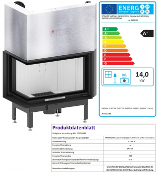 EEK A+ - Eck-Kamineinsatz HITZE Albero AL14LG.H DECO mit Schiebetür, Seitenglas links -14kW