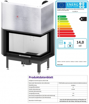 EEK A+ - Eck-Kamineinsatz HITZE Albero AL14RG.H DECO mit Schiebetür, Seitenglas rechts -14kW