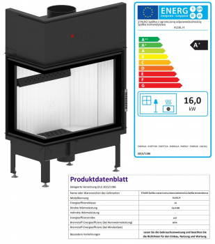 EEK A+ - Eck-Kamineinsatz HITZE Albero AL16L.H DECO mit Seitenglas links -16kW