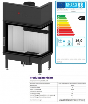 EEK A+ - Eck-Kamineinsatz HITZE Albero AL16R.H DECO mir Seitenglas rechts -16kW