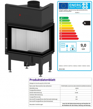 EEK A - Eck-Kamineinsatz HITZE Albero AL9R.H DECO mit Seitenglas rechts - 9kW