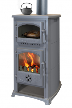 EEK A - Kaminofen mit Backfach und Herdplatte Cucina grau - 9,7kW