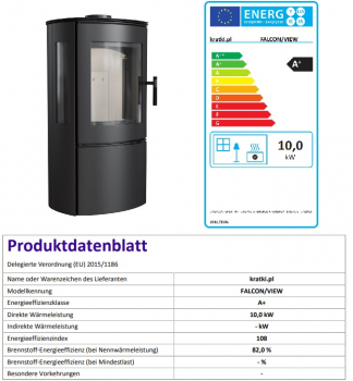 *EEK A+ 3-Scheiben-Kaminofen Kratki FALCON 9 VIEW, raumluftunabh. - 10 kW