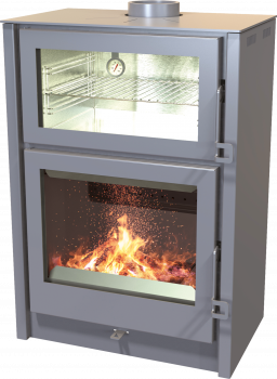 EEK A+ Kaminofen Firenza mit Edelstahlbackfach, gussgrau - 7,4kW