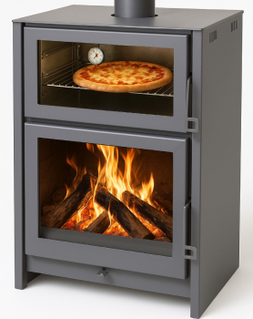 EEK A+ Kaminofen Firenza mit Edelstahlbackfach, gussgrau - 7,4kW