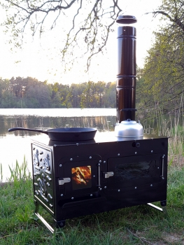 Holzgrill mit Backfach, Herdplatte "Rosalie" Gartenkamin Pizzaofen Feuerschale