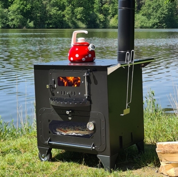 Preview: Garten-Backofen mit Herdplatte Gartenküche "Elise" Zeltofen Pizzaofen