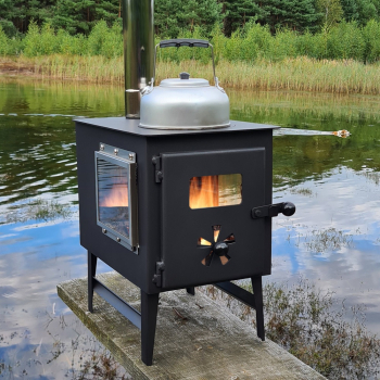 3-Scheiben-Gartenofen "Hugo" mit Herdplatte, Zeltofen, Terrassenofen, Camping
