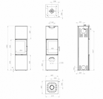 EEK A+ Eck-Kaminofen Hitze GABI, raumluftunabh. -6,5kW