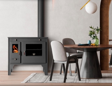 EEK A+ Küchenofen Holzherd Retro ECO schwarz, rechte Version - 7 kW Dauerbrandherd