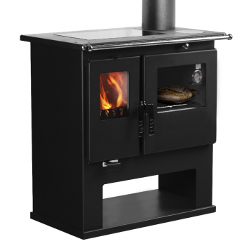 EEK A+ Premium-Holzherd, Beistellherd CS INOX rechts (Cerankochfeld + Edelstahlbackfach) -7,7 kW