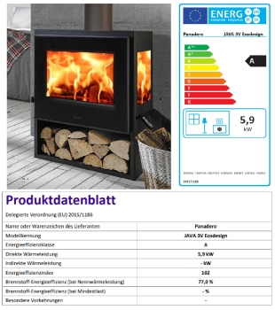 EEK A Kaminofen Panadero JAVA TRIVISION mit 3 Scheiben - 5,9 kW, raumluftunabh.