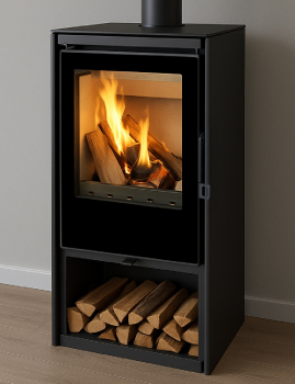 EEK A+ Kaminofen OSLO schwarz mit Designglas - 5,6 kW