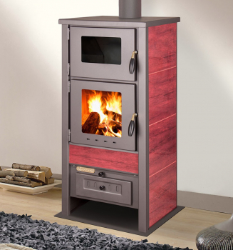 EEK A Kaminofen mit Backfach Taurus Kachel bordeaux – 12kW