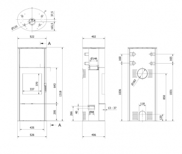 *EEK A Runder Kaminofen Kratki ROLLO Hoch Ø 150 - 7 kW