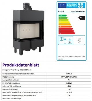 *EEK A+ Eck-Kamineinsatz Kratki LUCY/12/SLIM/L/BS mit Seitenglas links - 8kW