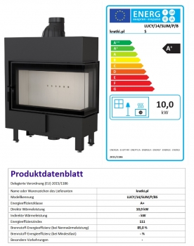EEK A+ Eck-Kamineinsatz Kratki LUCY/14/SLIM/P/BS mit Seitenglas rechts - 10kW