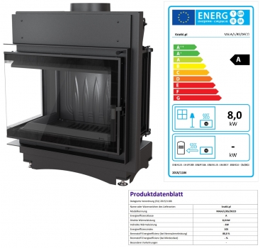*EEK A - Eck-Guss-Kamineinsatz Kratki MAJA/L/BS/DECO mit Seitenglas links - 8kW + BIMSCHV II