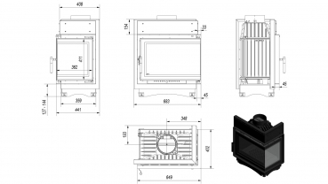 *EEK A - Eck-Guss-Kamineinsatz Kratki MAJA/P/BS/DECO !RR150! mit Seitenglas rechts - 8kW + BIMSCHV II