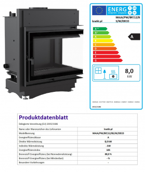 *EEK A+ Wasserführender Eck-Kamineinsatz Kratki MAJA PW 12 DECO Seitenglas rechts + BIMSCHV II