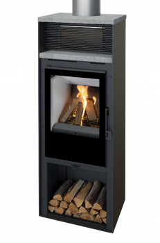 EEK A+ Kaminofen Malme S Naturstein schwarz mit Designglas - 5,6 kW
