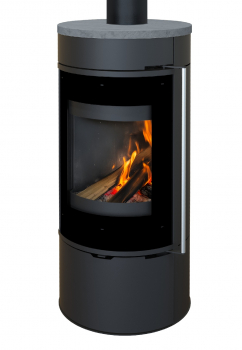 EEK A+ Runder Premium-Kaminofen Montreal S mit Natursteintopplatte, schwarz - 6,3 kW
