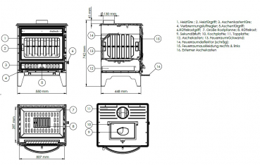 EEK A Kaminofen mit Herdplatte+Seitenscheiben Modell S106-3D mit 15,21kW