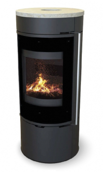 EEK A+ Runder Premium-Kaminofen Montreal S mit Natursteintopplatte, schwarz - 6,3 kW