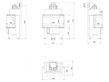 *3-Scheiben Kamineinsatz Kratki NBC 680/280 links rechts - 7 kW