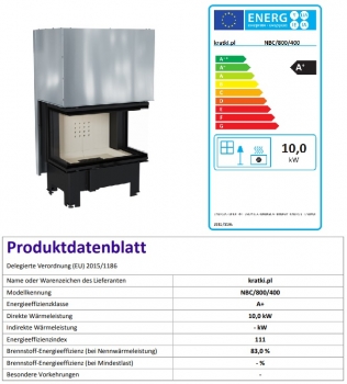 *EEK A - 3-Scheiben-Kamineinsatz KRATKI NBC 10 mit Schiebetür - 10 kW