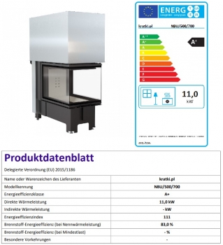 EEK A - XXL-3-Scheiben-Kamineinsatz KRATKI NBU 11 mit Schiebetür - 11 kW
