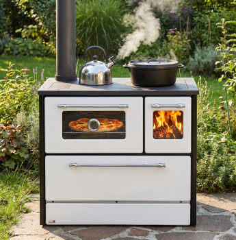 Outdoor-Küchenofen Gartenherd Holzherd 701-G Omega weiß, linke Version